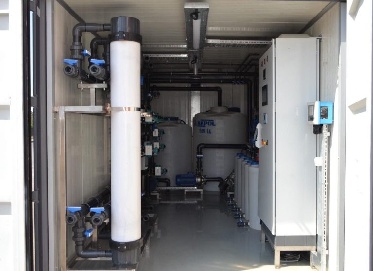 Interior of a containerized ultrafiltration treatment system