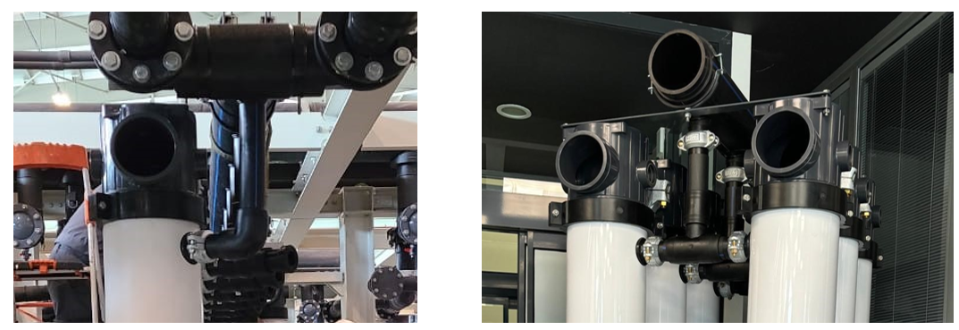 Ultrafiltration membrane housings on a common manifold